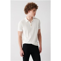 Avva Erkek Beyaz Polo Yaka Fermuarlı Fitil Örgü Detaylı Ribanalı Slim Fit Triko T-shirt A31y5009 A31Y5009