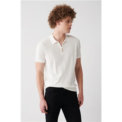 Avva Erkek Beyaz Polo Yaka Fermuarlı Fitil Örgü Detaylı Ribanalı Slim Fit Triko T-shirt A31y5009 A31Y5009
