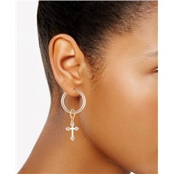 GUESS Medium Gold-Tone Crystal Cross Charm Hoop Earrings 1.5"