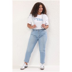 Mavi Yüksek Bel Comfort Mom Fit Büyük Beden Jeans TBBSS25CJ00004