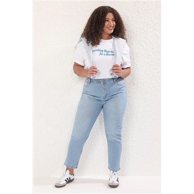 Mavi Yüksek Bel Comfort Mom Fit Büyük Beden Jeans TBBSS25CJ00004