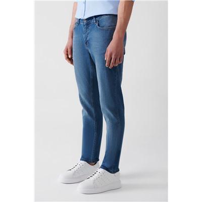 Mavi Eskitme Yıkamalı Esnek Slim Fit Dar Kesim Jean Pantolon
