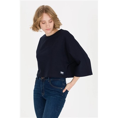 Kadın Lacivert Bisiklet Yaka Sweatshirt