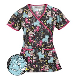 UA Dog Park Black Mock Wrap Print Scrub Top