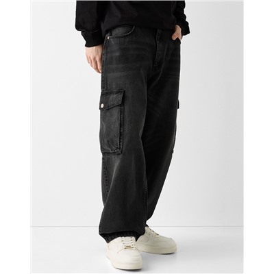 Faded dirty effect skater fit cargo jeans