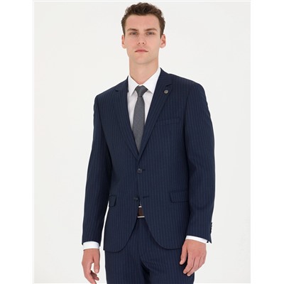 Lacivert Ekstra Slim Fit Çizgili Takım Elbise