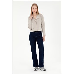 Kadın Mavi Slim Flare Fit Jean Pantolon
