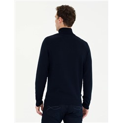 Lacivert Slim Fit Balıkçı Yaka Basic Triko Kazak
