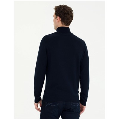 Lacivert Slim Fit Balıkçı Yaka Basic Triko Kazak