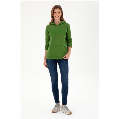 Kadın Yeşil Basic Kapüşonlu Sweatshirt