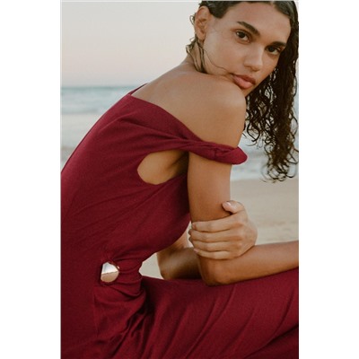LINEN BLEND DRAPED MIDI DRESS