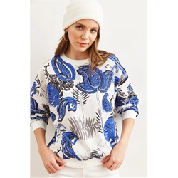 Olalook Kadın Palmiye Saks Mavi Basic Yumuşak Dokulu Salaş Sweatshirt SWT-19000457