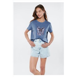 Mavi Kelebek Baskılı Istanbul Tişört Slim Fit / Dar Kesim 168571-30233