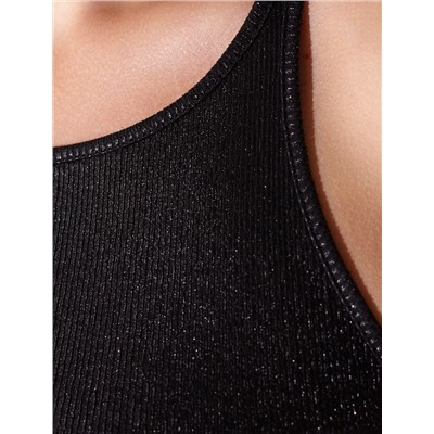 Топ с закрытым декольте из хлопка с эластаном в рубчик с матовым покрытием металлик