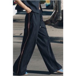 DENIM-LOOK TROUSERS WITH SIDE STRIPE