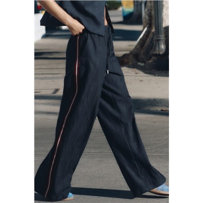 DENIM-LOOK TROUSERS WITH SIDE STRIPE