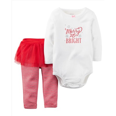 2-Piece Christmas Bodysuit & Tutu Pant Set