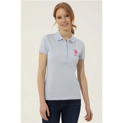 Kadın Açık Mavi Basic Polo Yaka Tişört