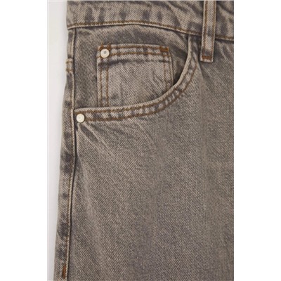 Gri Yüksek Bel Geniş Paça Denim Büyük Beden Jeans TBBSS24CJ00028