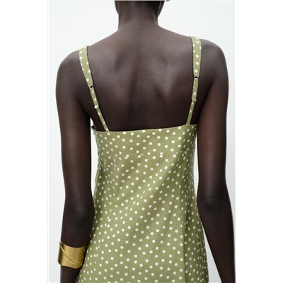 POLKA DOT LINEN BLEND MIDI DRESS