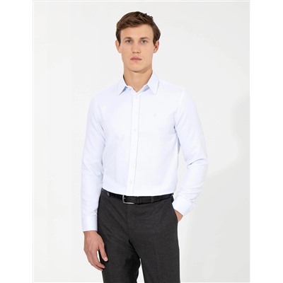 Açık Mavi Slim Fit Armürlü Klasik Gömlek