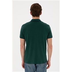 Erkek Slim Fit Polo Yaka Koyu Yeşil Basic Tişört