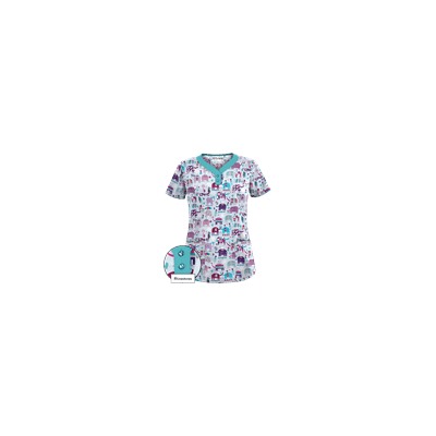 UA Lucky Elephants Amazing Aqua Print Scrub Top