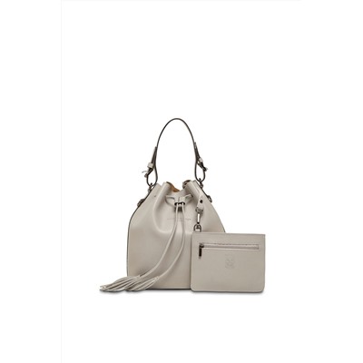 Bolso saco de piel y bolso de mano Jila Gris claro
