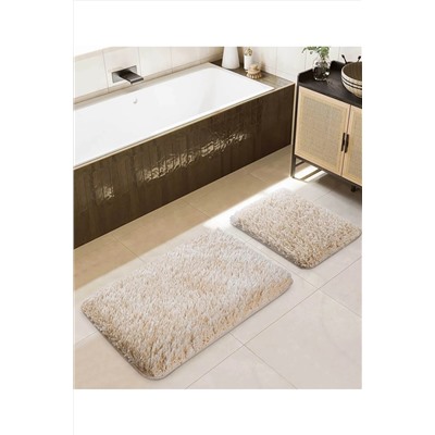 Koza Home Douro Shaggy 2li Banyo Paspası Bej Kaydırmaz Taban 60 X 100 - 50 X 60 KH-6906