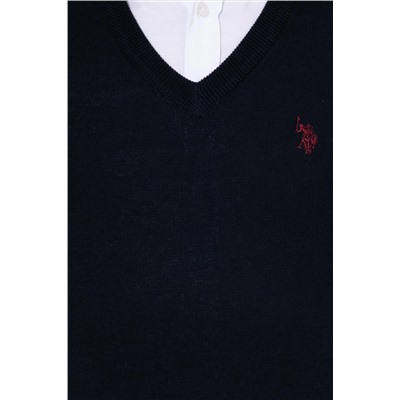 Erkek Lacivert V - Yaka Basic Triko Kazak