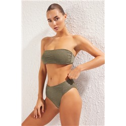 TRENDYOLMİLLA Haki Straplez Simli Yüksek Bel Regular Core Bikini Takımı TBESS25BT00112
