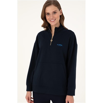 Kadın Lacivert Dik Yaka Fermuarlı Sweatshirt