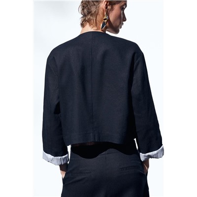 LINEN BLEND CROPPED JACKET