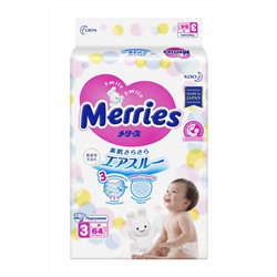 KAO Подгузники для детей MERRIES размер М 6-11кг, 64 шт. на липучках
