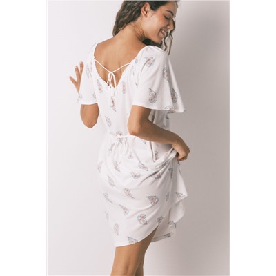 Camisón midi "maternity" algodón floral marfil