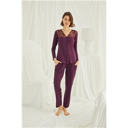 MONAMİSE Kadın Yakası Omzu Ve Paçası Dantelli Önü Boydan Düğmeli Pijama Takımı 19K19230