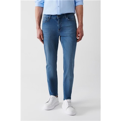 Mavi Eskitme Yıkamalı Esnek Slim Fit Dar Kesim Jean Pantolon