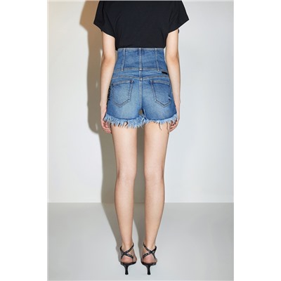 Short vaquero de tiro alto Azul