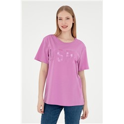 Kadın Pembe Bisiklet Yaka Basic Tişört
