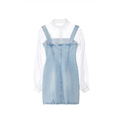 Vestido efecto doble prenda Azul y blanco