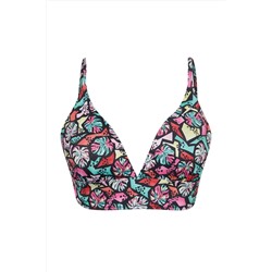 Çok Renkli Derin V Mercan Desenli Büyük Beden Bikini Üstü TBBSS25CT00001