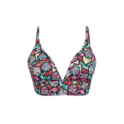 Çok Renkli Derin V Mercan Desenli Büyük Beden Bikini Üstü TBBSS25CT00001