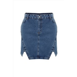 Mavi Çift Yırtmaçlı Denim Etek TBBSS23AZ00056