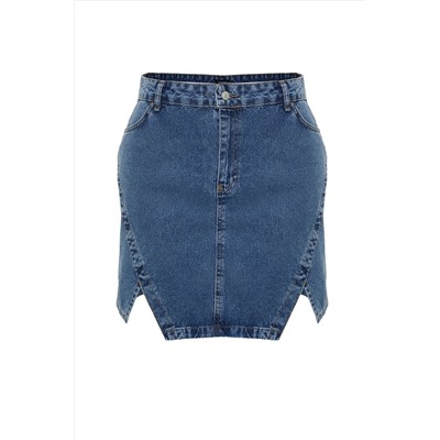 Mavi Çift Yırtmaçlı Denim Etek TBBSS23AZ00056
