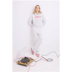 Pantalón largo flare felpa gris