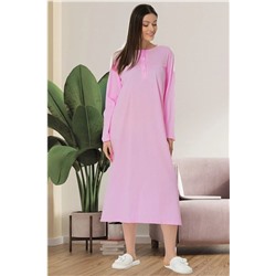 FEBİHA Pembe Uzun Kollu Düz Renk Gecelik - Büyük Beden Gecelik düzgecelik