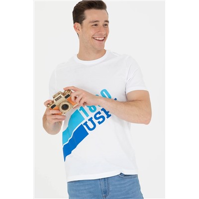 Erkek Beyaz Bisiklet Yaka Tişört