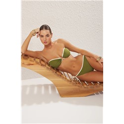 TRENDYOLMİLLA Haki Straplez Kontrast Renk Biyeli Aksesuarlı Regular Bikini Takımı TBESS25BT00017