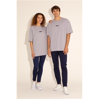 Erkek Oversize Fit Bisiklet Yaka Gri Tişört