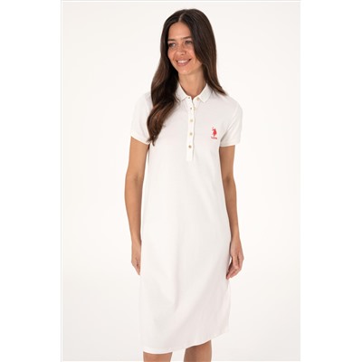 Kadın Ekru Polo Yaka Mini Boy Örme Elbise